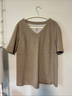 Pure Jill Double-Knit Seamed Tunic Top in Taupe - Small Petite